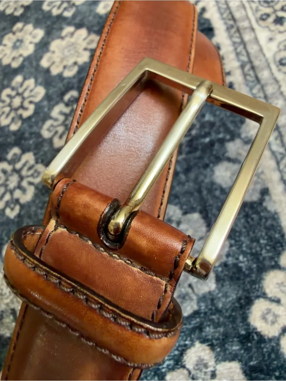 Magnanni Brown Leather Belt Silver Buckle Men’s Size 38